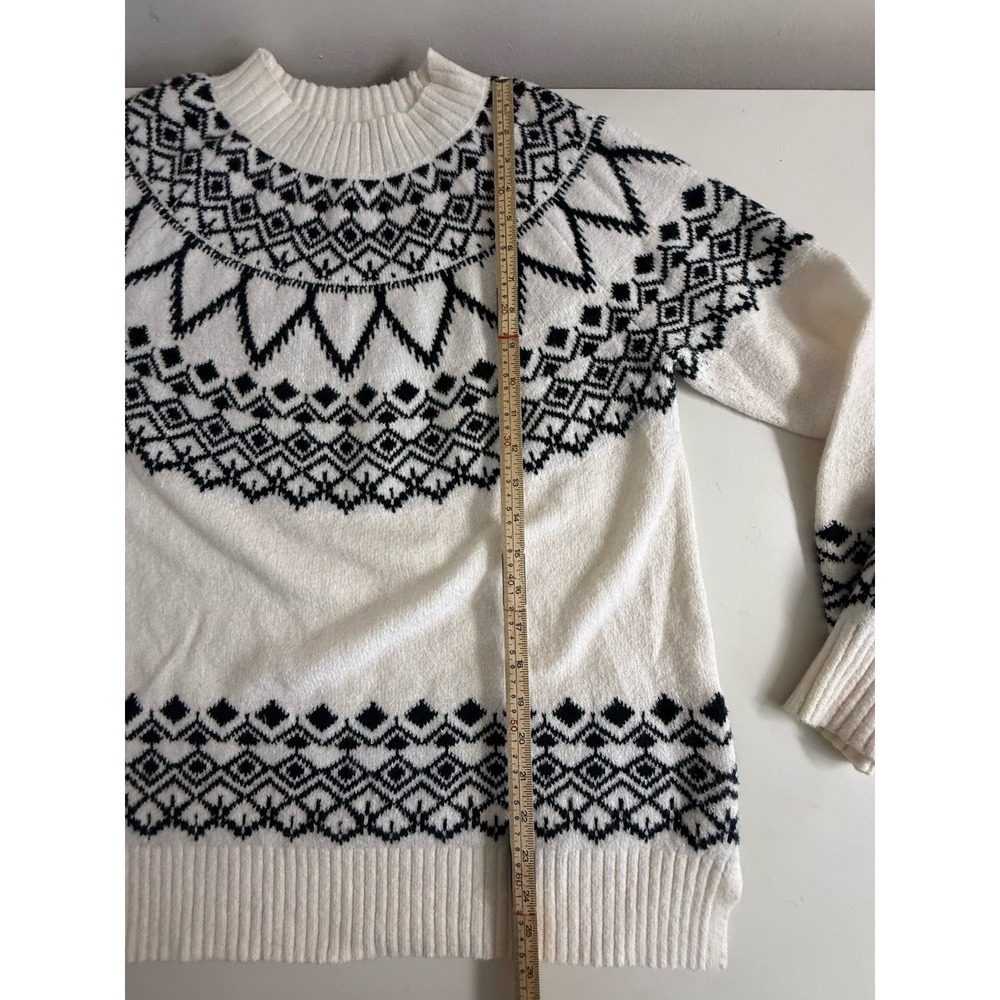 LOFT Fair Isle Sweater Women L Ivory Black Nordic Geometric Crewneck Pullover - Picture 7 of 9